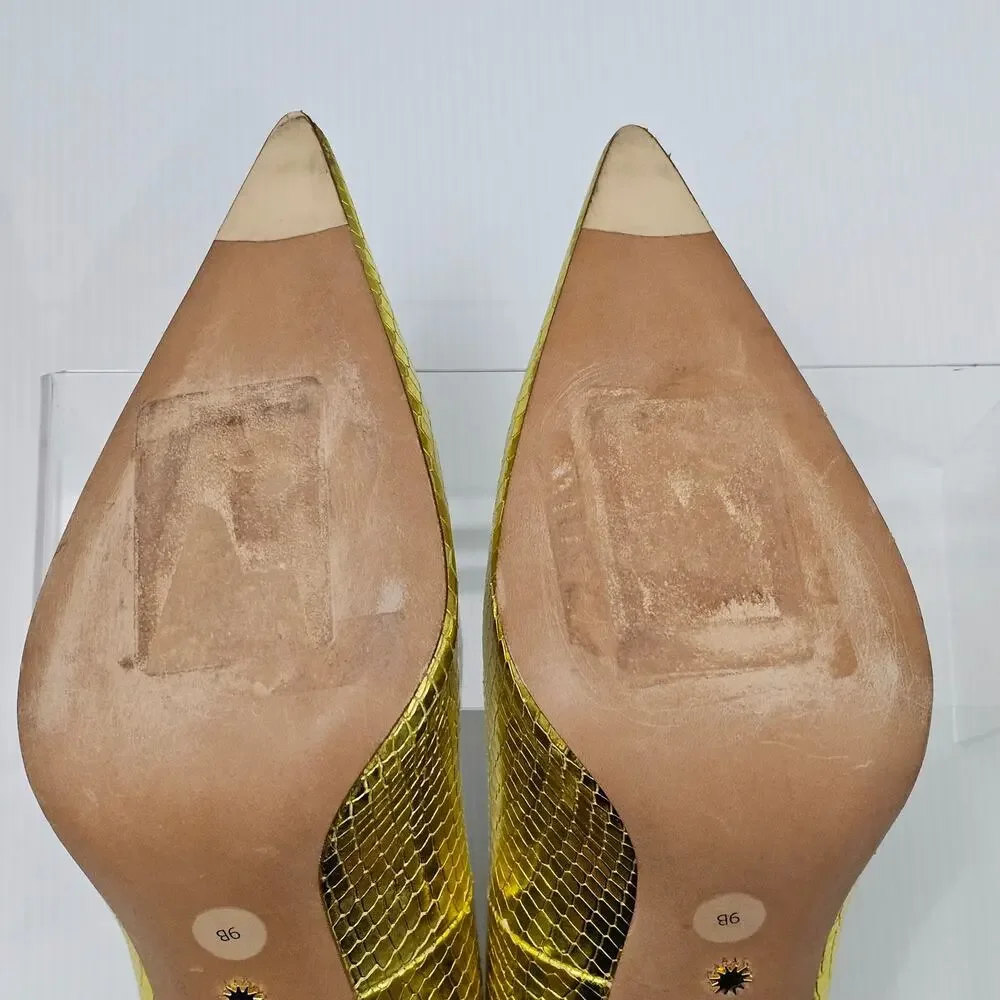 Stuart Weitzman Metallic Yellow Snakeskin Pointed-Toe Pumps - Picture 14 of 16